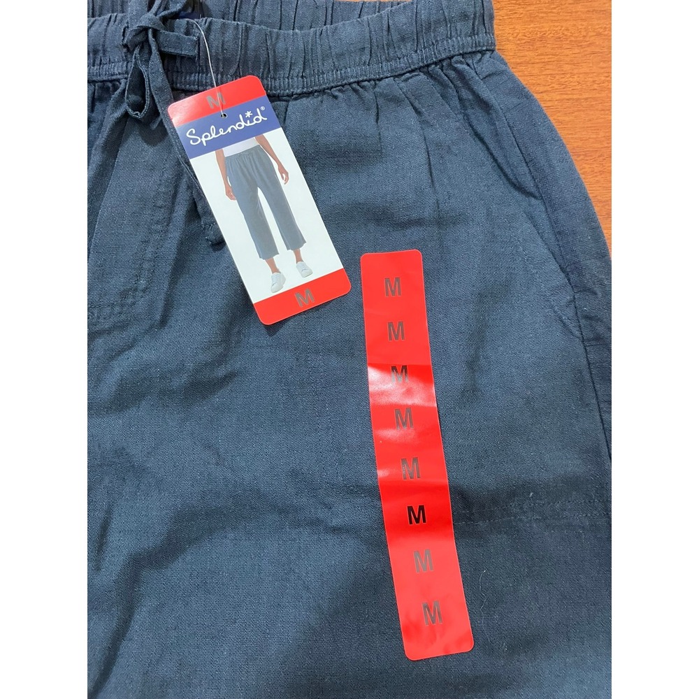 Splendid Linen Blend Wide Leg Pants Women's M Navy Blue Drawstring Waist NWT - Picture 11 of 13